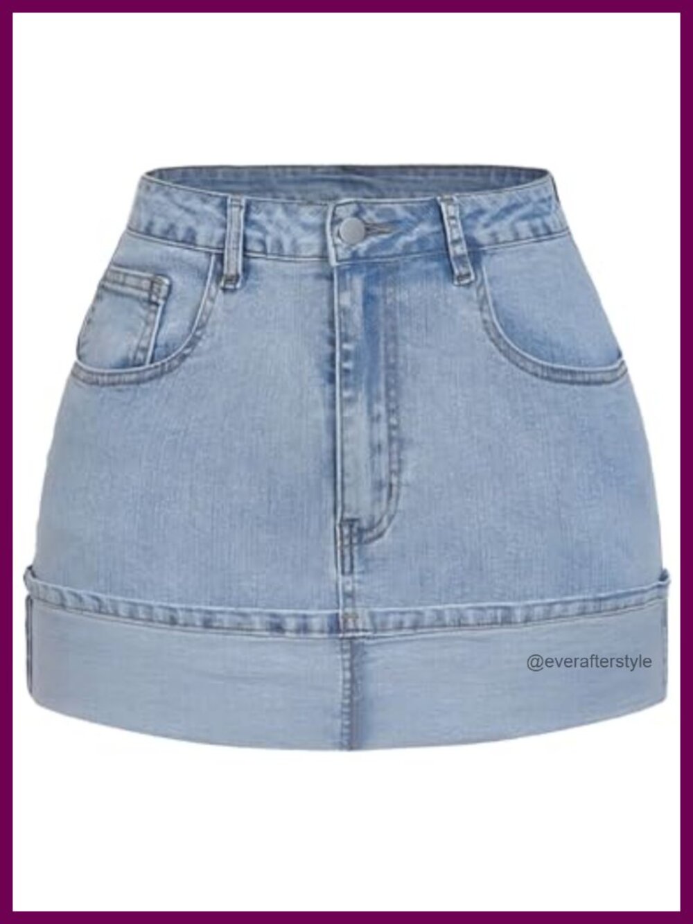 Denim Mini Skirt Low Waisted Folded Cuff Hem Cotton Blend Women's Jean Skirt